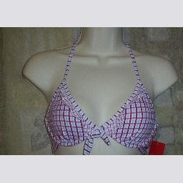 NWT Esprit Red Blue Checker Board Print Bikini Top XS