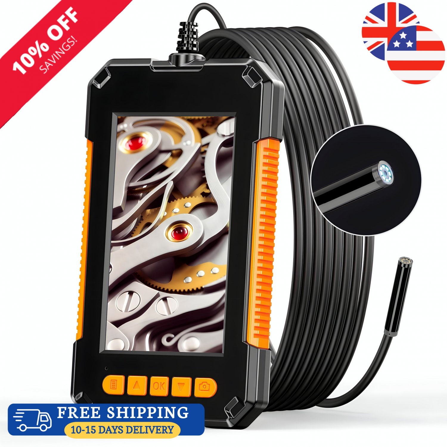 Industrial Endoscope Camera 4.3" IPS Screen 1080P HD 8mm Dual & Single Lens Waterproof Borescope