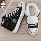High-Top Canvas Sneakers Black & White, Gold Astrology Design, Durable Sole, Lace-Up Casual Shoes High-Top Canvas Sneakers Black & White, Gold Astrology Design, Durable Sole, Lace-Up Casual Shoes