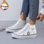 High-Top Canvas Sneakers Black & White, Gold Astrology Design, Durable Sole, Lace-Up Casual Shoes