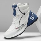Men’s High-Top Sneakers – White & Blue, Non-Slip PVC Sole, Lace-Up, Casual & All-Season Comfort