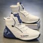 Men&acirc;��s High-Top Sneakers &acirc;�� White & Blue, Non-Slip PVC Sole, Lace-Up, Casual & All-Season Comfort