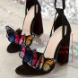 Women&acirc;��s Butterfly High Heel Sandals &acirc;�� Square Toe, Lace-Up Straps, Chunky Heel Party Shoes