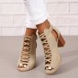 Women&acirc;��s Brown Ankle Boots Peep Toe, Chunky Heel, Crisscross Straps, Buckle Closure, Summer Pumps