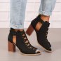 Women&acirc;��s Brown Ankle Boots Peep Toe, Chunky Heel, Crisscross Straps, Buckle Closure, Summer Pumps