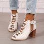 Women&acirc;��s Brown Ankle Boots, Peep Toe, Chunky Heel, Crisscross Straps, Buckle Closure, Summer Pumps