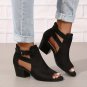 Women&acirc;��s Chunky Heel Sandals &acirc;�� Peep Toe, Cut-Out Design, Back Zipper, Retro Low-Heel Shoes