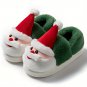 Warm Plush Winter Slippers for Women & Men, Thick Sole, Cozy Red-White Holiday Design