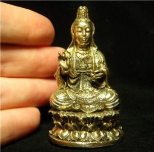 Guan Yin Guanyin buddhist buddhism brass amulet 1.5 X 2.5" C-53