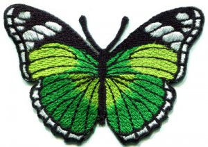 Butterfly green hippie retro boho embroidered applique iron-on patch S-163