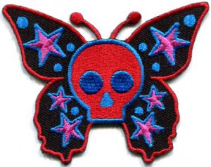 Butterfly skull horror goth emo punk biker applique iron-on patch S-181