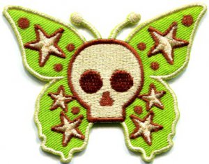 Butterfly skull horror goth emo punk biker applique iron-on patch S-184