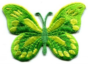 Butterfly green hippie retro boho embroidered applique iron-on patch S-167
