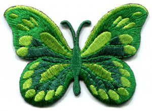 Butterfly green hippie retro boho embroidered applique iron-on patch S-166