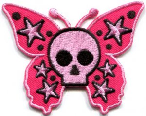 Butterfly skull horror goth emo punk biker applique iron-on patch S-183