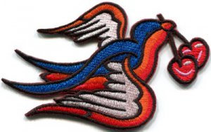 Bird cherries biker tattoo applique iron-on patch S-292
