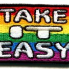 Take it Easy 70's retro hippie weed gay lesbian rainbow LGBT iron-on patch S-140