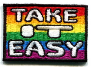 Take it Easy 70's retro hippie weed gay lesbian rainbow LGBT iron-on patch S-140