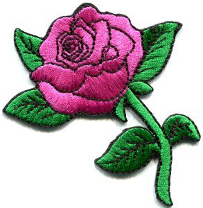 Rose tattoo biker retro boho love applique iron-on patch pink S-195