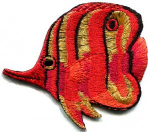 Angelfish fish orange/red applique iron-on patch S-223