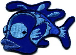 Fish retro fun blue applique iron-on patch S-227