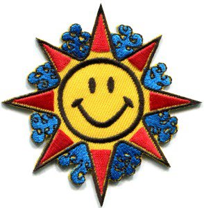 Sun smiley face hippie groovy 70s retro boho applique iron-on patch S-302