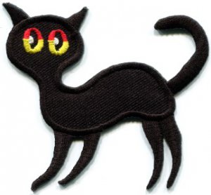 Black cat kitten kitty retro creepy boho Halloween applique iron-on patch S-214