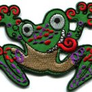 Frog toad hippie retro fun applique iron-on patch S-230