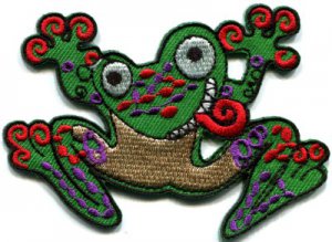 Frog toad hippie retro fun applique iron-on patch S-230