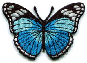 Butterfly blue hippie retro boho embroidered applique iron-on patch S-165