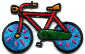 Bicycle retro bike cycle cyclist 70s kids fun applique iron-on patch S-126