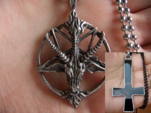 Satanic goats head pentagram + Inverted cross pendants necklaces WE SHIP EVERYWHERE FOR FREE!
