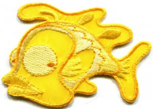 Fish retro fun yellow applique iron-on patch S-225