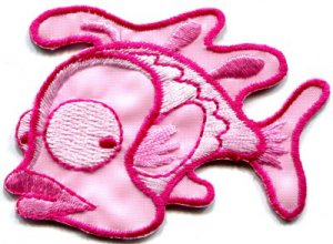 Fish retro fun pink applique iron-on patch S-228