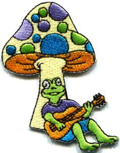 Mushroom frog toad hippie retro boho peace weed pot applique iron-on patch S-229