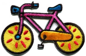 Bicycle retro bike cycle cyclist kids fun 70s applique iron-on patch S-123