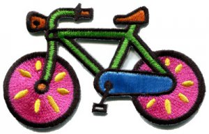 Bicycle retro bike cycle cyclist 70s kids fun applique iron-on patch S-124
