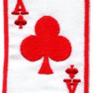Ace of Clubs red playing cards retro biker rat pack applique iron-on patch S-8