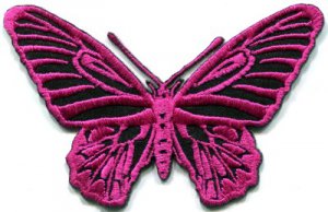 Butterfly hot pink hippie retro boho embroidered applique iron-on patch S-176