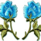 Blue roses pair flowers floral retro boho applique iron-on patch S-409 WE SHIP ANYWHERE FOR FREE!