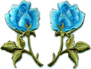 Blue roses pair flowers floral retro boho applique iron-on patch S-409 WE SHIP ANYWHERE FOR FREE!