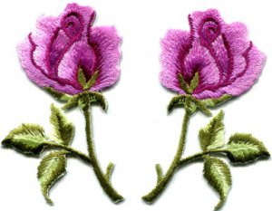Pink roses pair flowers floral retro boho applique iron-on patch S-413 WORLDWIDE DELIVERY IS FREE!