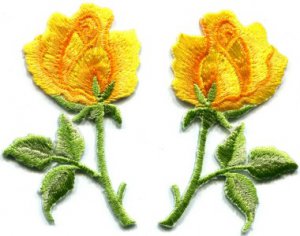 Yellow roses pair flowers floral retro boho applique iron-on patch S-414 WE SHIP ANYWHERE FOR FREE!