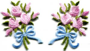 Pink roses pair flowers floral bouquet retro boho applique iron-on patch S-412
