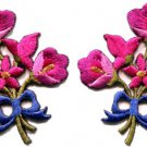 Hot pink lilies pair flowers floral bouquet boho applique iron-on patch S-411