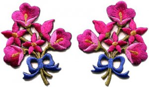 Hot pink lilies pair flowers floral bouquet boho applique iron-on patch S-411