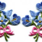 Blue lilies pair flowers floral bouquet boho retro applique iron-on patch S-415