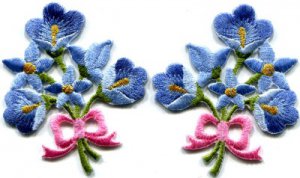Blue lilies pair flowers floral bouquet boho retro applique iron-on patch S-415