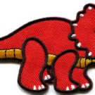 Triceratops Cretaceous dinosaur lizard kids fun applique iron-on patch red S-356