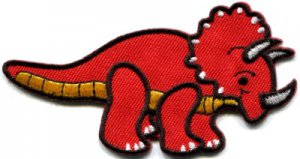 Triceratops Cretaceous dinosaur lizard kids fun applique iron-on patch red S-356